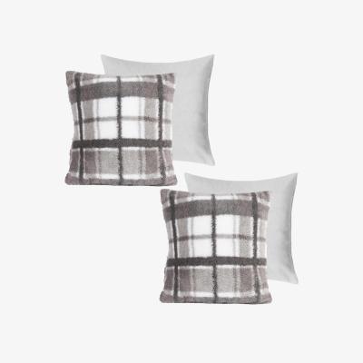 The Range Pack Of Check Teddy Filled Cushions - Grey / 2