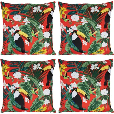 The Range Toucan Print Outdoor Cushion (Set of 4) - Red