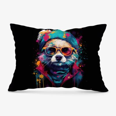 The Range Multi Coloured Splashart Dog With Glasses Cushion - Blue / 33cm