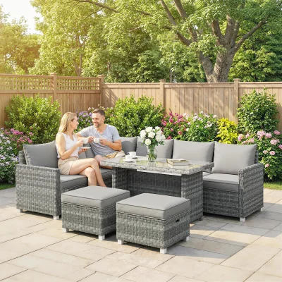 The Range 6 Seater Rattan Garden Furniture Set with Cushions - Grey