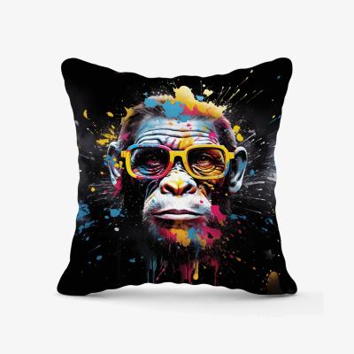 The Range Coloured Splashart Monkey Face with Glasses Outdoor Cushion - Blue / 45cm