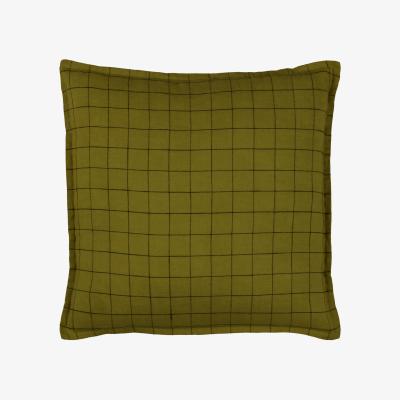 The Range Linen Grid Check  Feather Filled Cushion - Olive