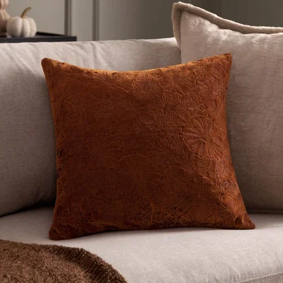 The Range Picking Patch Embroidered Velvet Cushion - Pumpkin / 80 Feather 20 Polyester