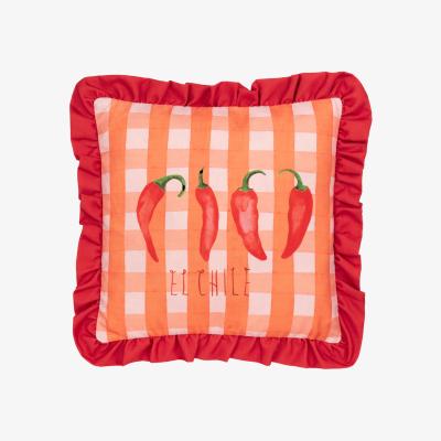 The Range Gingham Chilli Printed Ruffle Cushion - Red