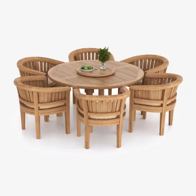 The Range Nimes Teak Garden Dining Table and 6 Seat Chair Set - Teak / Table + 6 chairs + Cream Cushions