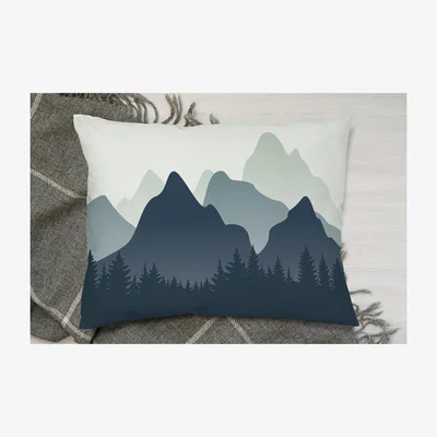 The Range Mountain Landscape Illustration Cushion - Blue
