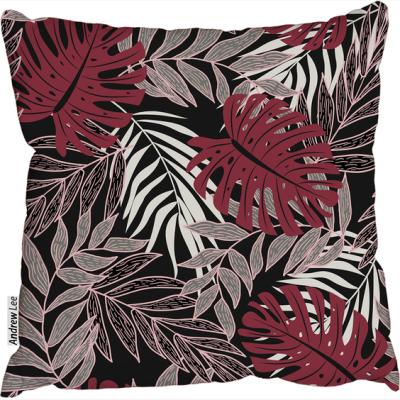 The Range Tropical Leaves And Plants On Dark Background Cushion - Red / 45cm