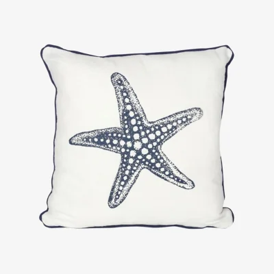 The Range 35cm Square White Starfish Cushion Dark Blue Nautical Home Decor - White
