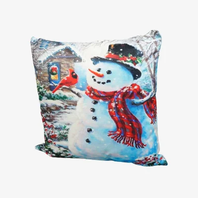 The Range Christmas Themed Cushion Snowman outside house - White and Red