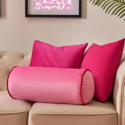 The Range OHS Matte Velvet Bolster Cushion - Pink/ Red