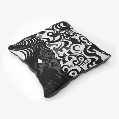 The Range Black Grey Abstract Floor Cushion - Black