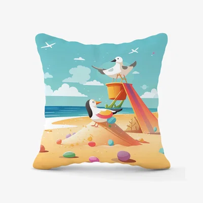 The Range Seagulls On A Beach Holiday Outdoor Cushion - Yellow / 45cm