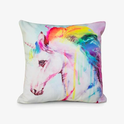 The Range Colourful Unicorn Rainbow Hair Printed Cushion - Pink