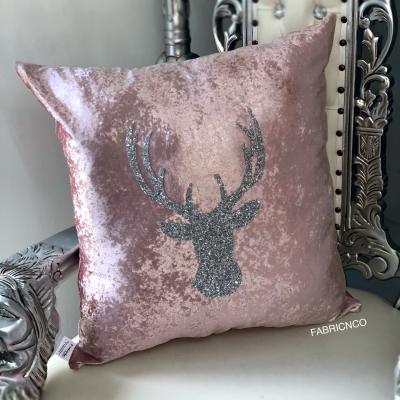 The Range Blush Pink Crushed Velvet Christmas Stag Cushion - Blush Pink
