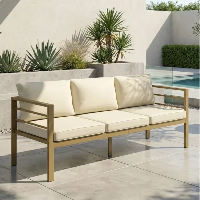 The Range Outsunny 3-Seater Aluminium Cushioned Garden Bench - Cream