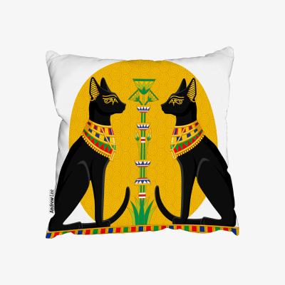 The Range Illustration Of Black Egyptian Cats With Papyrus Outdoor Cushion - Yellow / 45cm