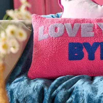 The Range OHS Love You Bye Slogan Cushion - Pink/Blue