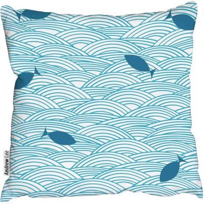 The Range Ocean waves and fishesCushion - Blue
