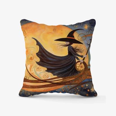 The Range Imaginative Painting Of A Whimsical Witch On A Broomstick Outdoor Cushion - Orange / 60cm