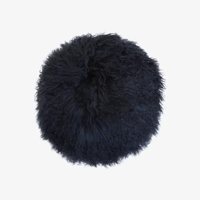 The Range Bosie Real Mongolian Fur Black Round Cushion - Black
