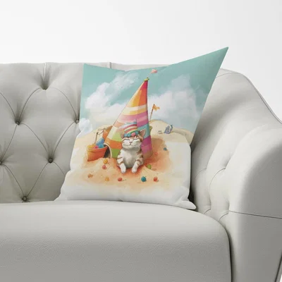 The Range Cat On A Beach Holiday Cushion - Yellow / 60cm