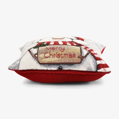 The Range Luxury Chenille Merry Xmas Snowman Filled Cushion - White / 56cm