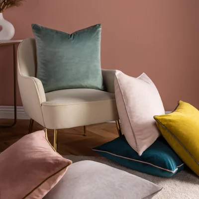 The Range Meridian Velvet Piped Cushion - Sage-Green / 55cm / 1.4kg / Polyester