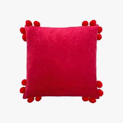The Range Hoola Pom-Pom Cushion 45 x 45cm - Fuchsia-Red / Polyester