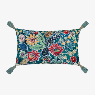 The Range Adeline Floral Tasselled Cushion - Multicolour/Teal / 80 Feather 20 Polyester / 80 Polyester 20 Feather