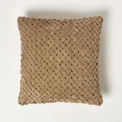 The Range Sofia Pleated Brown Velvet Cushion - Sand