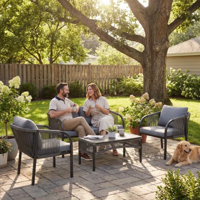 The Range Four Piece Rattan Garden Furniture Set with Cushions - Grey