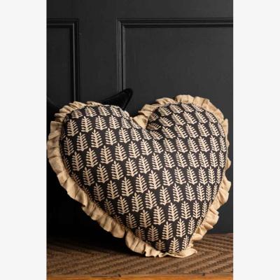 Rockett St George Black & Natural Leaf Ruffle Heart Cushion