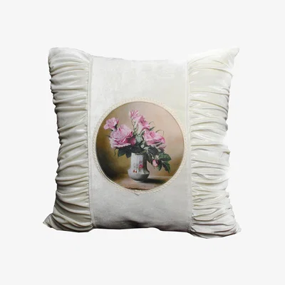 The Range Traditional Floral Art Cushion - Cream