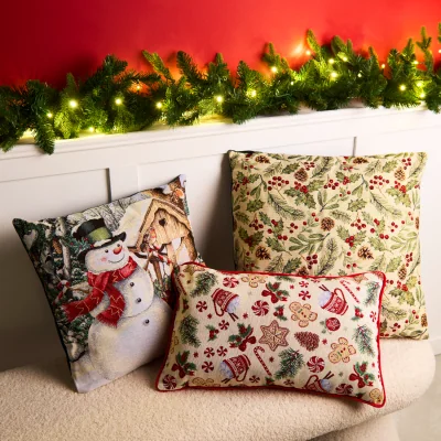 The Range Holly Berries Tapestry Cushion - Green