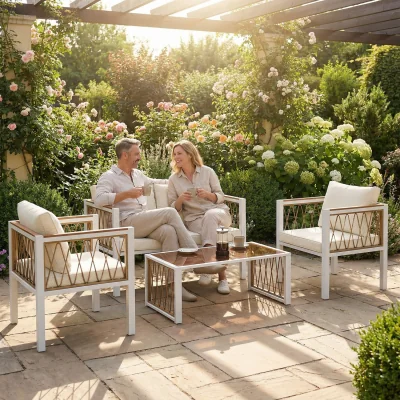The Range 4 Piece Rattan Garden Furniture Set with Cushions - High gloss