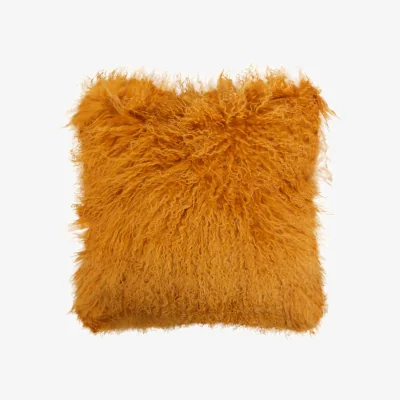 The Range Bosie Real Mongolian Fur Ochre Square Cushion - Yellow