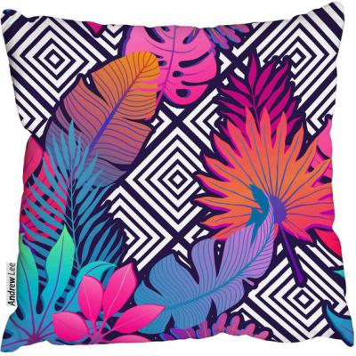 The Range Exotic leaves and flowers on geometrical ornament Cushion - Pink / 60cm