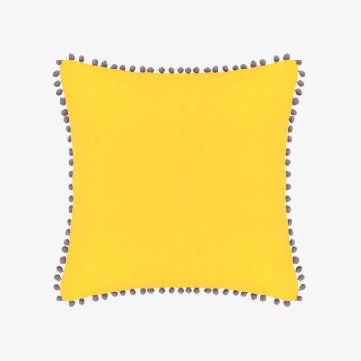 The Range Velvet Pom Pom Cushion 45 x 45cm - Yellow-Grey / Polyester