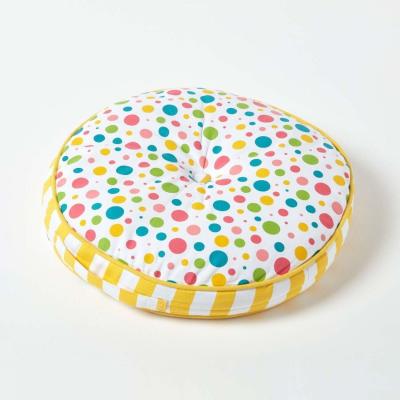 The Range Multi Polka Dots Yellow Stripes Childrens Round Floor Cushion - Yellow