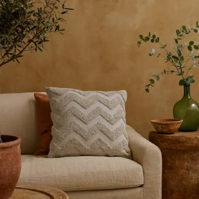 The Range Nopparat Set of 2 Natural Zig Zag Rectangular Cushions - Grey