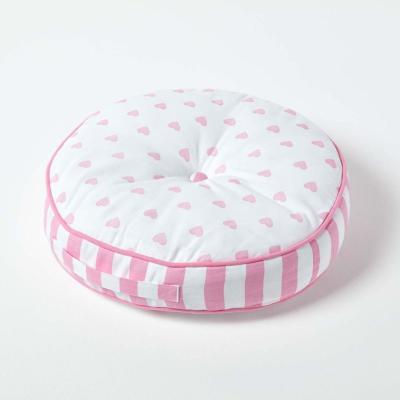 The Range Pink White Hearts and Stripes Childrens Round Floor Cushion - Pink