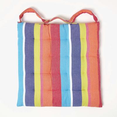 The Range Multi Colour Stripe Cotton Seat Pad with Button Straps - Mulit Colour / 20cm