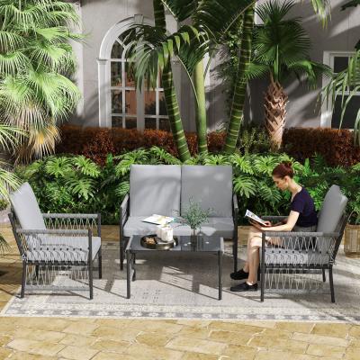 The Range Outsunny 4 Piece Rattan Garden Furniture Set with Cushion - Grey
