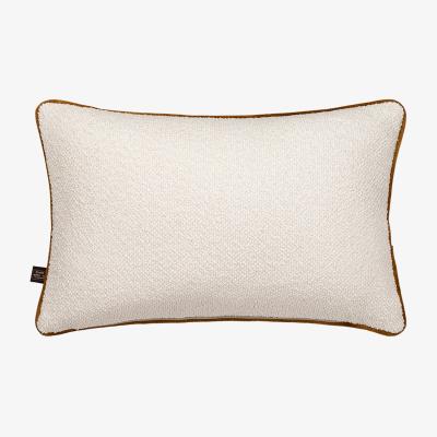 The Rug Seller Leighton Boucle Velvet Piping Bolster Cushion in Cream Mustard Yellow35x50cm