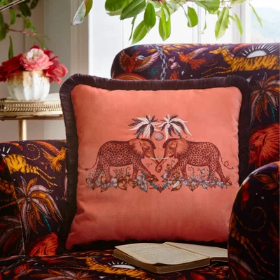 The Rug Seller Zambezi Spotted Elephant Cushion By Emma J Shipley in Flame Orange