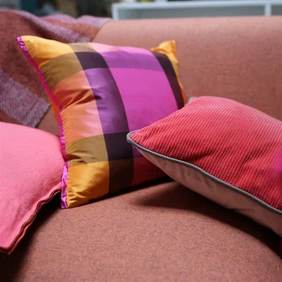 The Rug Seller Varanasi Silk Checked Cushion By Designers Guild in Fuchsia Pink