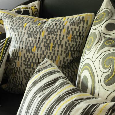 The Rug Seller Iluka Stripe Embroidered Cushion By William Yeoward in Slate Grey