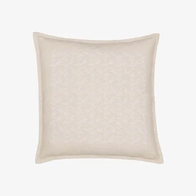 The Rug Seller Thyme Embroidered Leaf Cushion By Murmur in Linen Beige