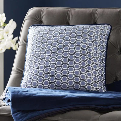 The Rug Seller Hexagon Geometric Cushion By Tess Daly in Midnight Blue