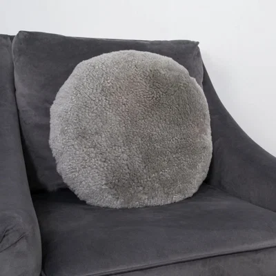 The Rug Seller Talia Round Sheepskin Cushion in Grey40x40cm